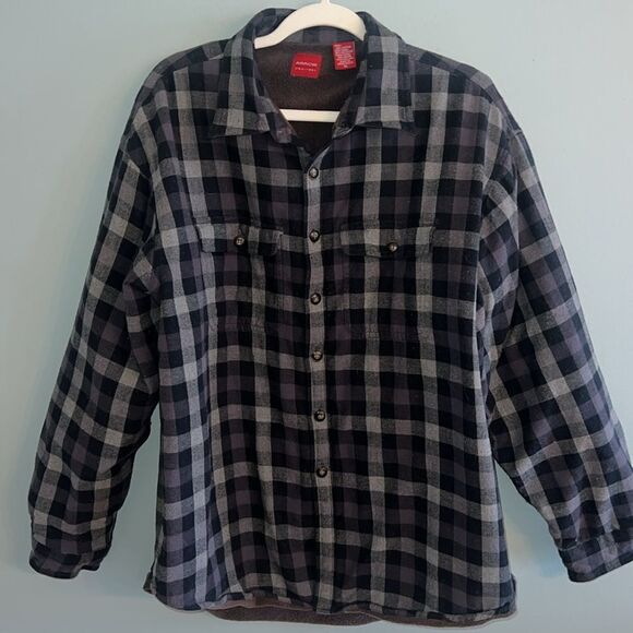 Men’s XL Heavyweight Flannel fleece lined jacket Shacket gray and black plaid - Picture 9 of 13